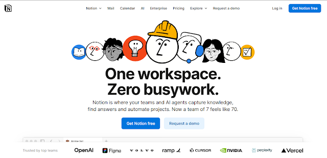 Notion AI front page, start now The sign up page of Notion AI