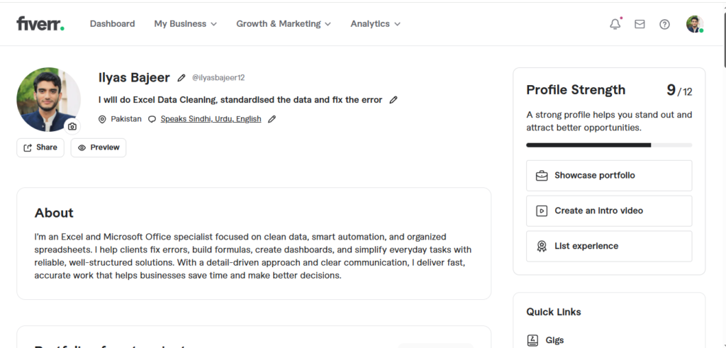 Ilyas Bajeer Fiverr ProfileSide Hustles In 2026