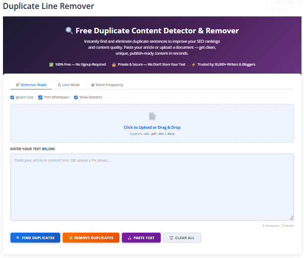 Duplicate Line Remover Tool Screenshot