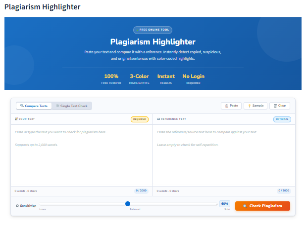 A free plagiarism checker tool
